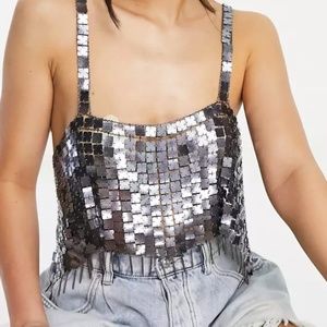 body chain with square sequin design in gunmetal